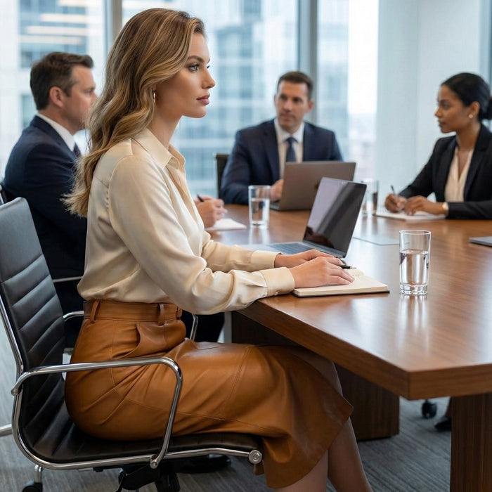 Leather Skirt Ladies Cognac